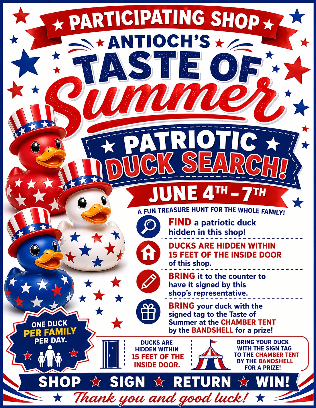 Antioch's Taste of Summer Patriotic Duck Search